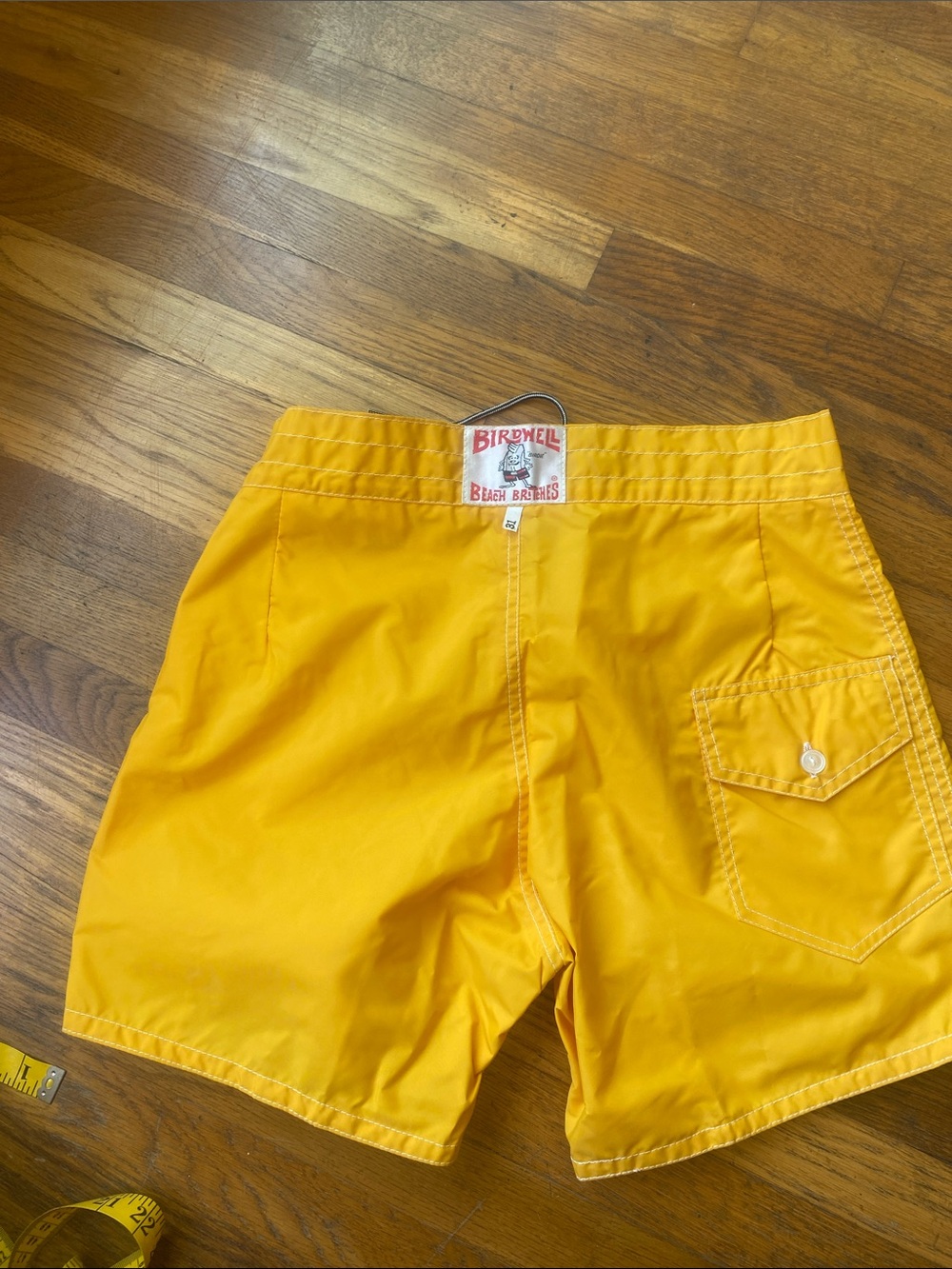 Birdwell Bright Yellow Swim Shorts with Logo Patch